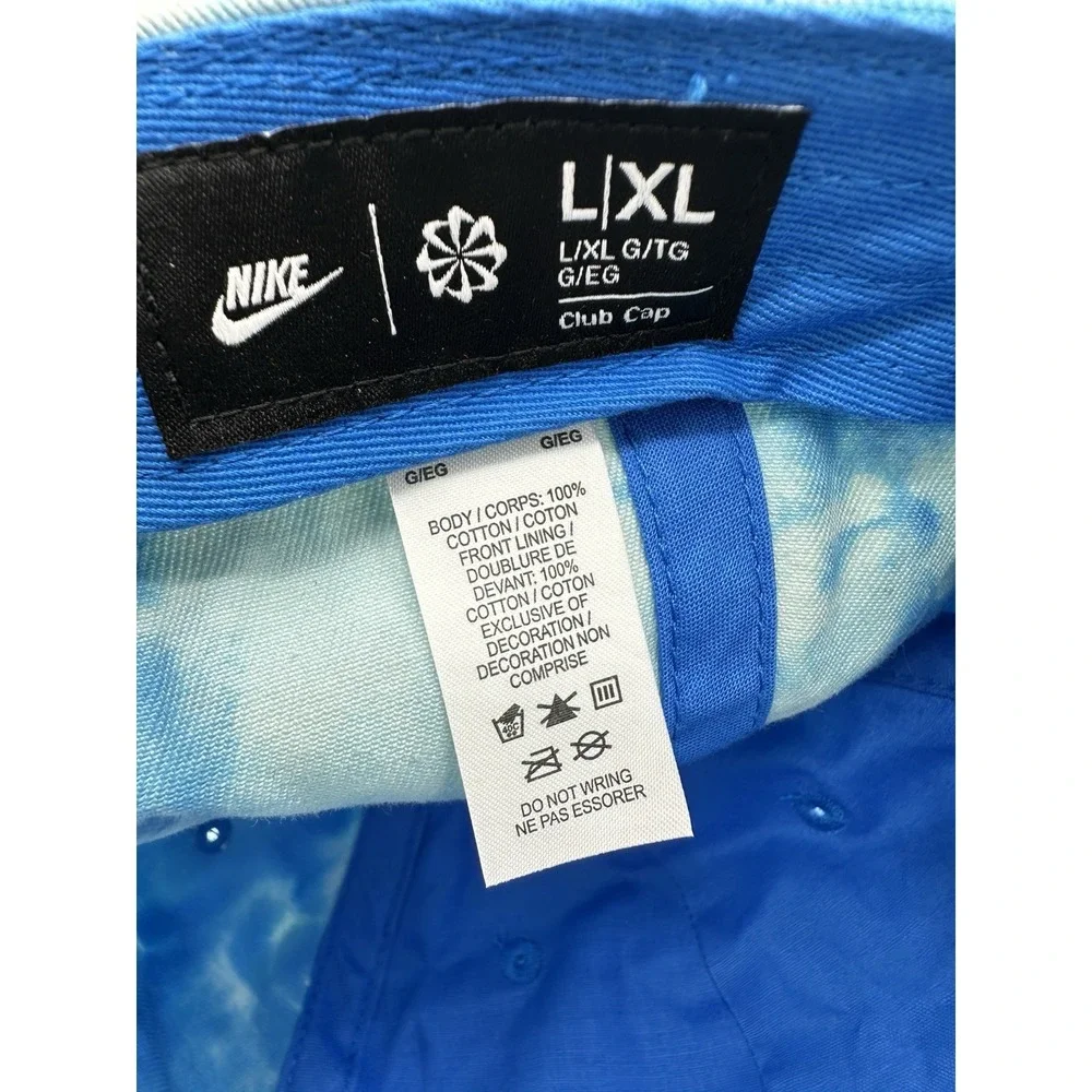 Vintage Nike Tie Dye Hat Blue Swoosh Strapback Y2K Club Cap L/XL